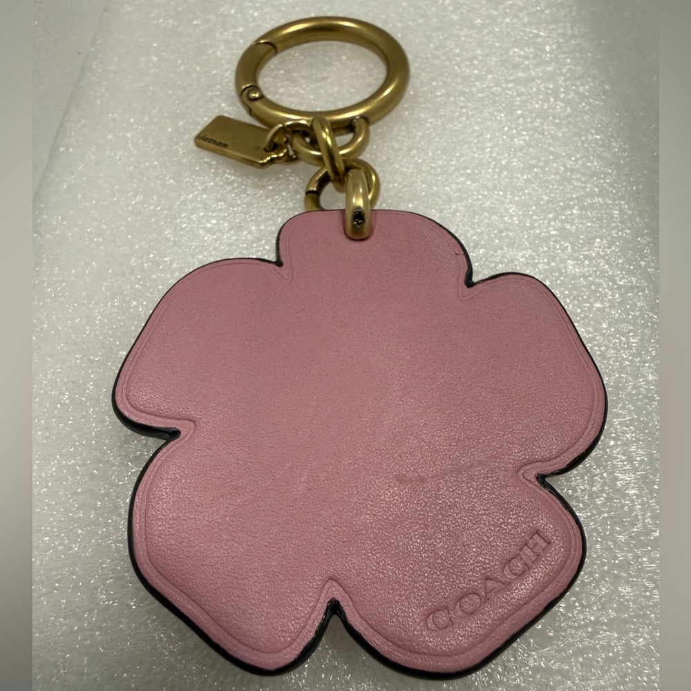 Coach Pink Floral Tea Rose Bag Charm Keychain - Picture 2 of 3